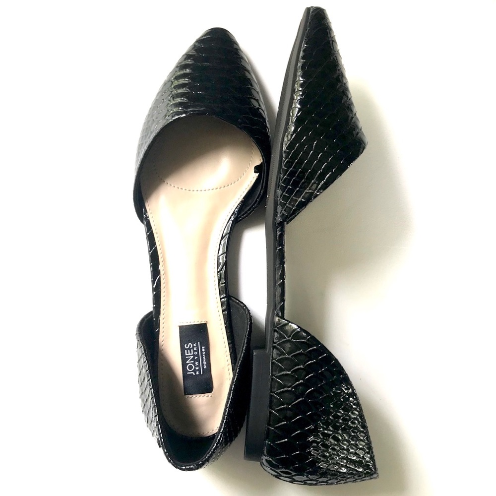 JONES NEW YORK Croc Point-Toe Flats Black 9.5 New - Picture 6 of 6